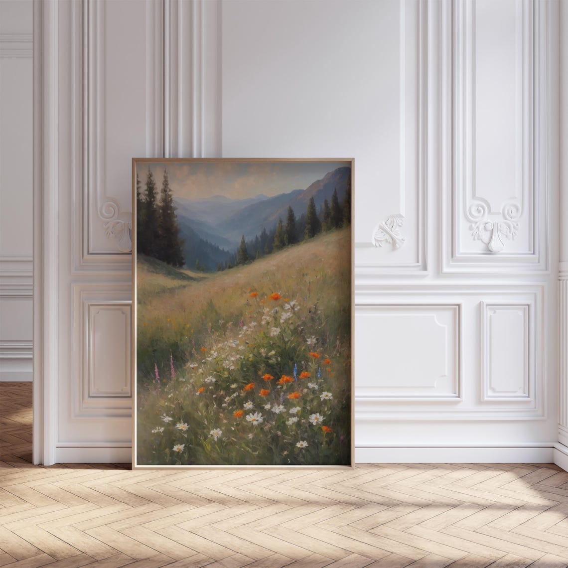 Mountain Wildflower Meadow Pines Vintage Style Landscape Poster - Image 5