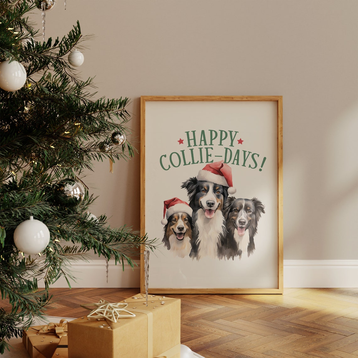 Happy Collie Days Christmas Collie Dog Print Christmas Dog Print Funny Dog Art Print Funny Christmas Decor Humorous Christmas Wall Art - Image 4