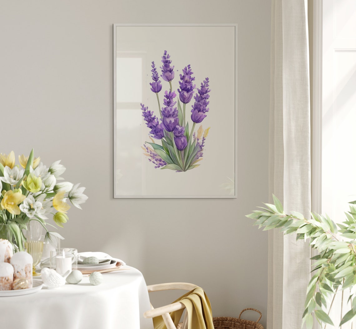 Tall Purple Lavender Sprigs Watercolor Botanical Flower Poster - Image 5