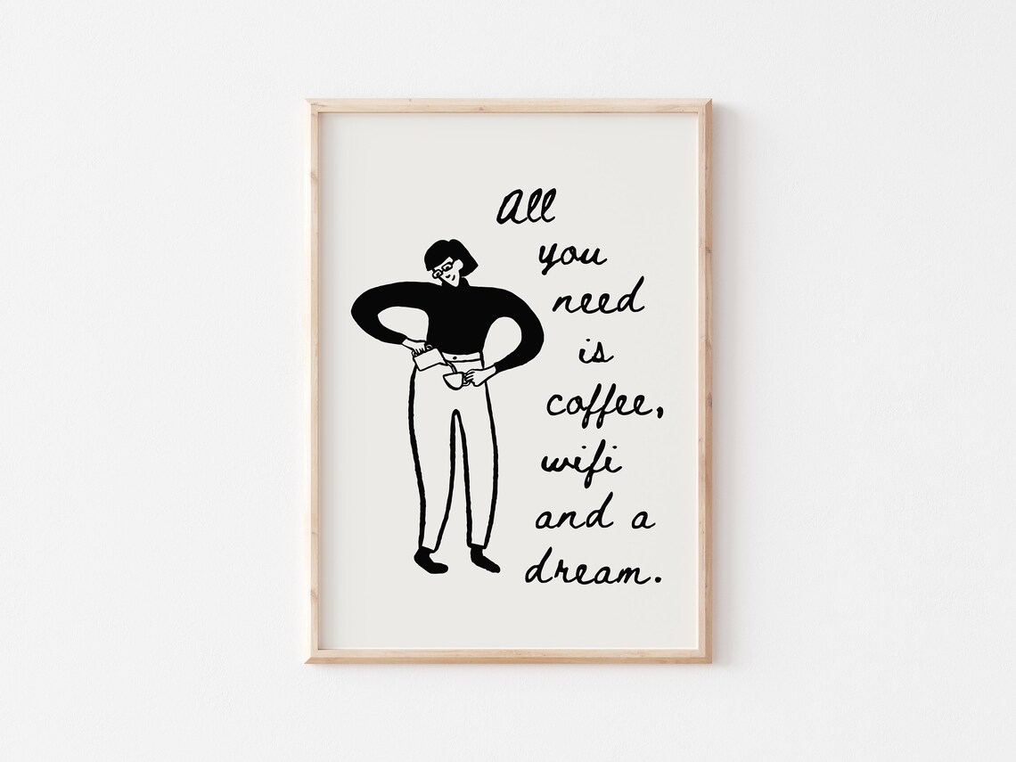 All You Need Is Coffee Wifi and a Dream Barista Quote Poster - Image 3
