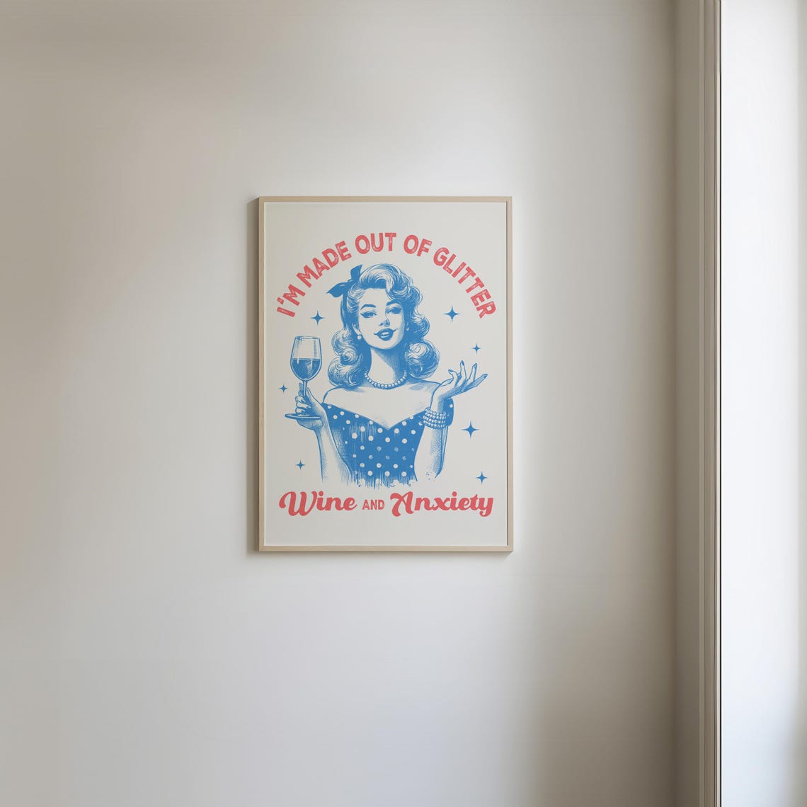 I'm Made Out Of Glitter Wine and Anxiety Red Script Retro Quote Poster - Image 3