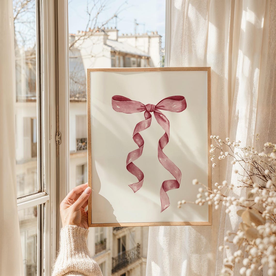 Pink Ribbon Watercolor Bow Coquette Balletcore Nursery Art Poster - Image 5