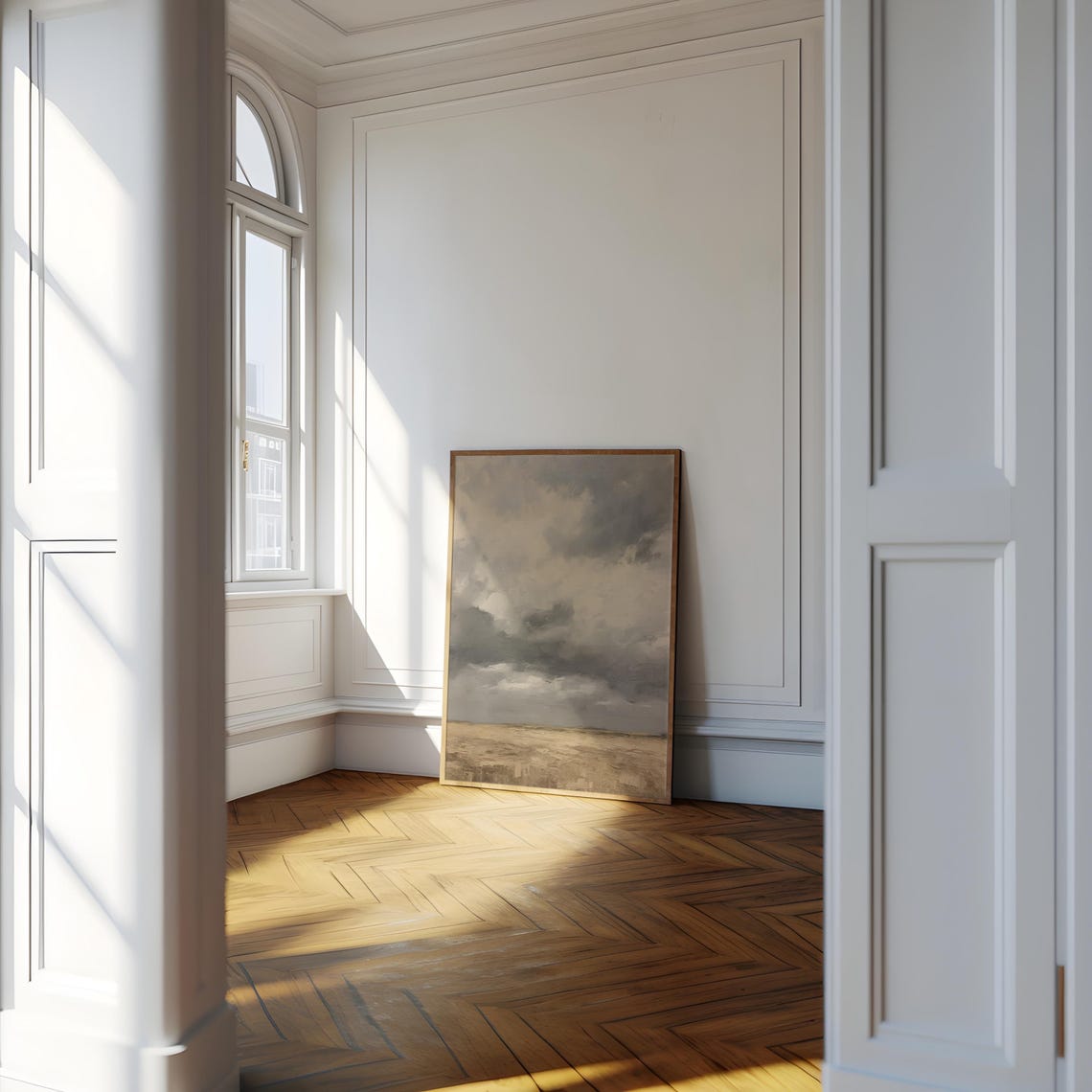 Dramatic Gray Storm Clouds Over Golden Field Landscape Print - Image 4