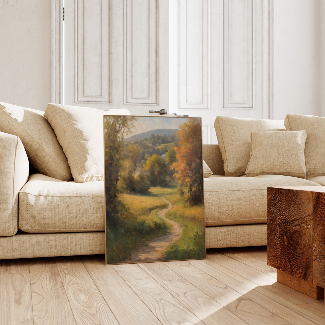 Golden Autumn Countryside Path Vintage Rustic Landscape Poster - Image 3