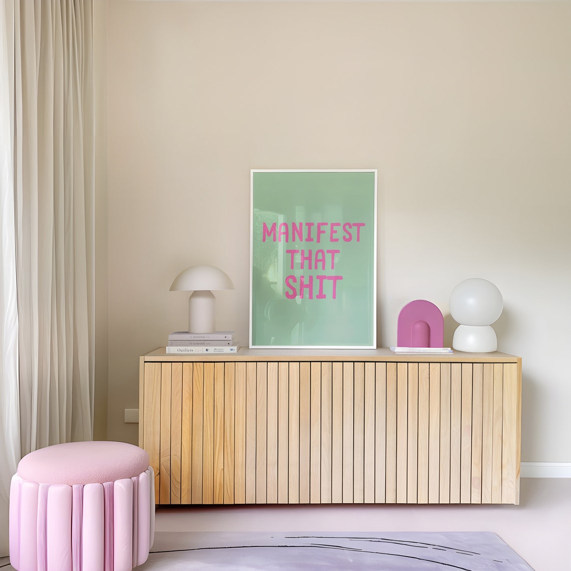 Manifest That Shit Pink Green Sassy Bold Affirmation Quote Poster - Image 5