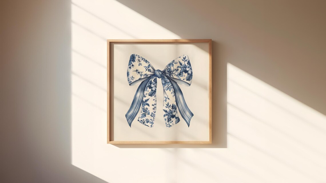Blue Bow Coquette Chinoiserie Nursery Art Print - Image 4