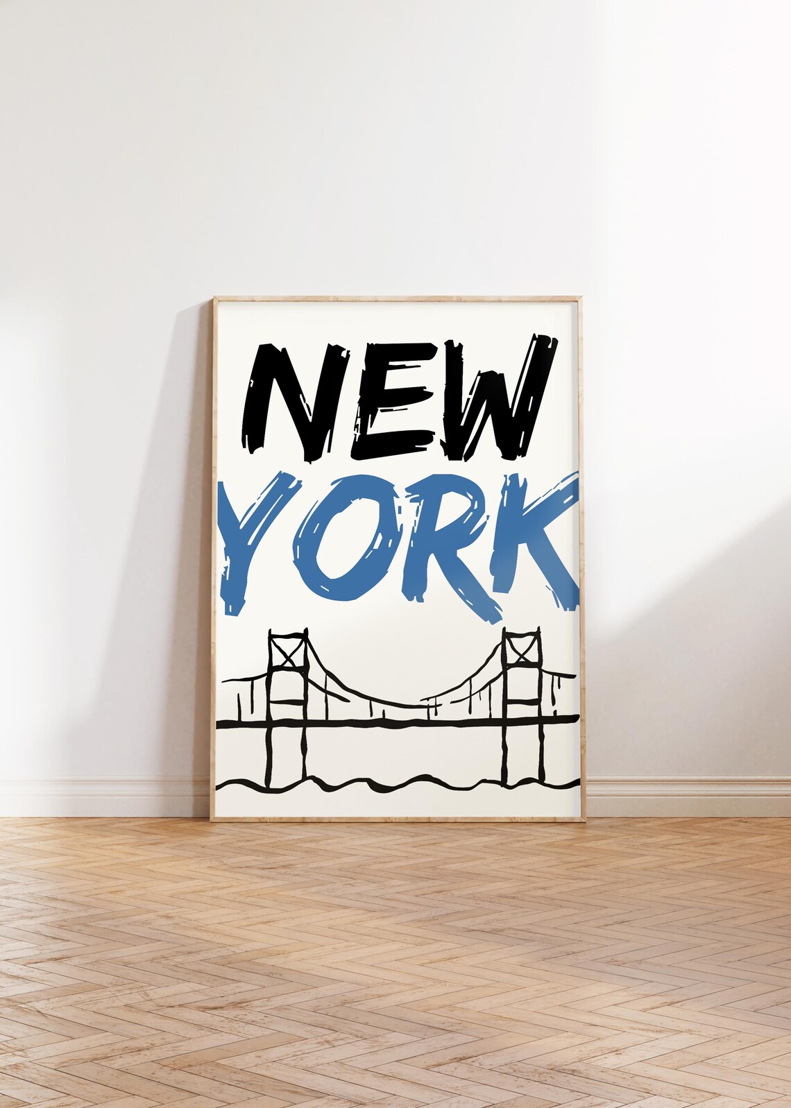 New York City Suspension Bridge Brush Lettering Sketch Art Poster - Image 5