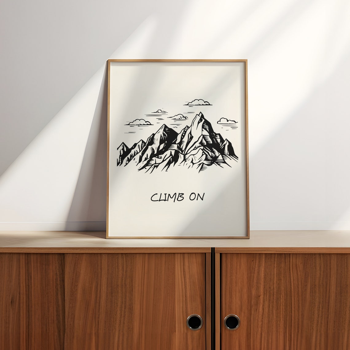 Climb On Mountain Peak Black Line Art Gift For Climbers Poster - Image 2