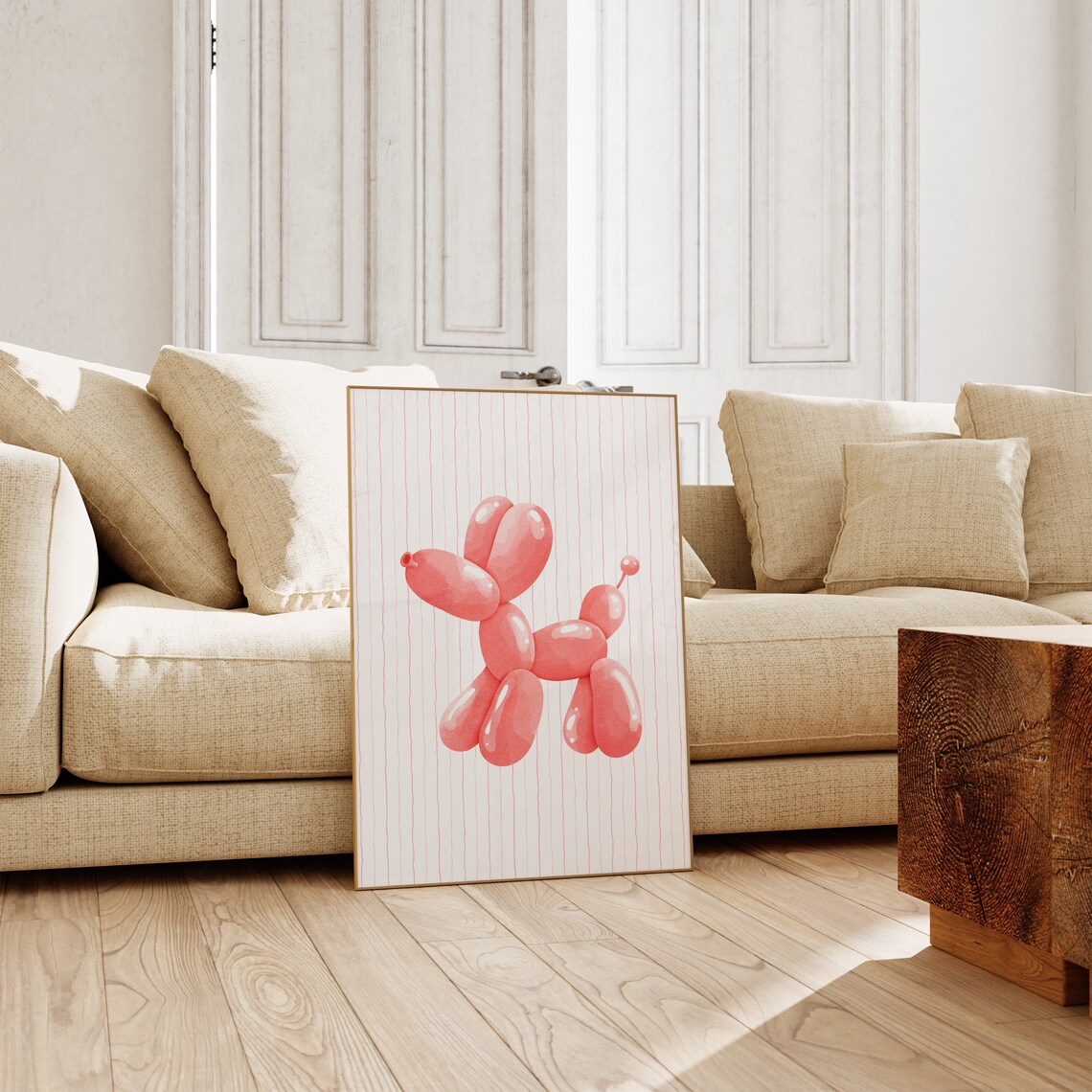 Red Coral Balloon Dog Pink Striped Maximalist Room Decor Poster - Image 4