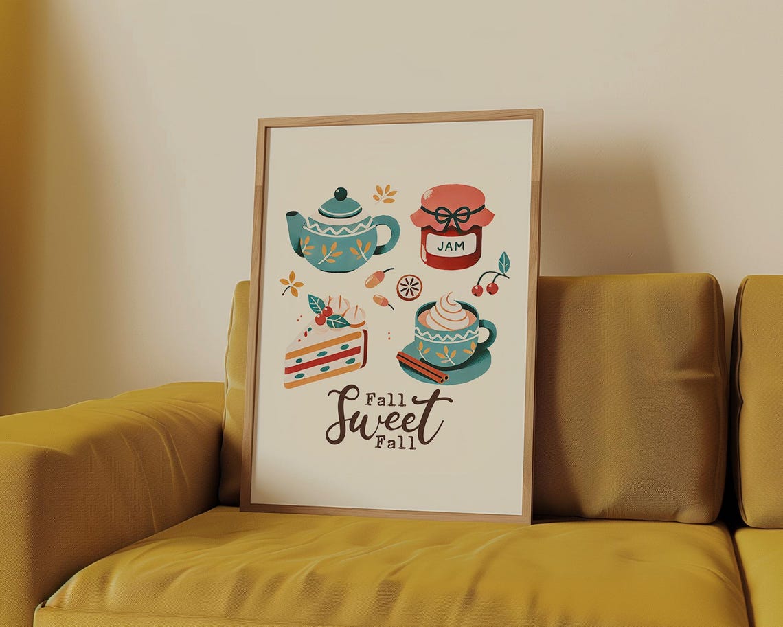 Fall Sweet Fall Autumn Tea Time Teapot Cake Dessert Art Poster - Image 3