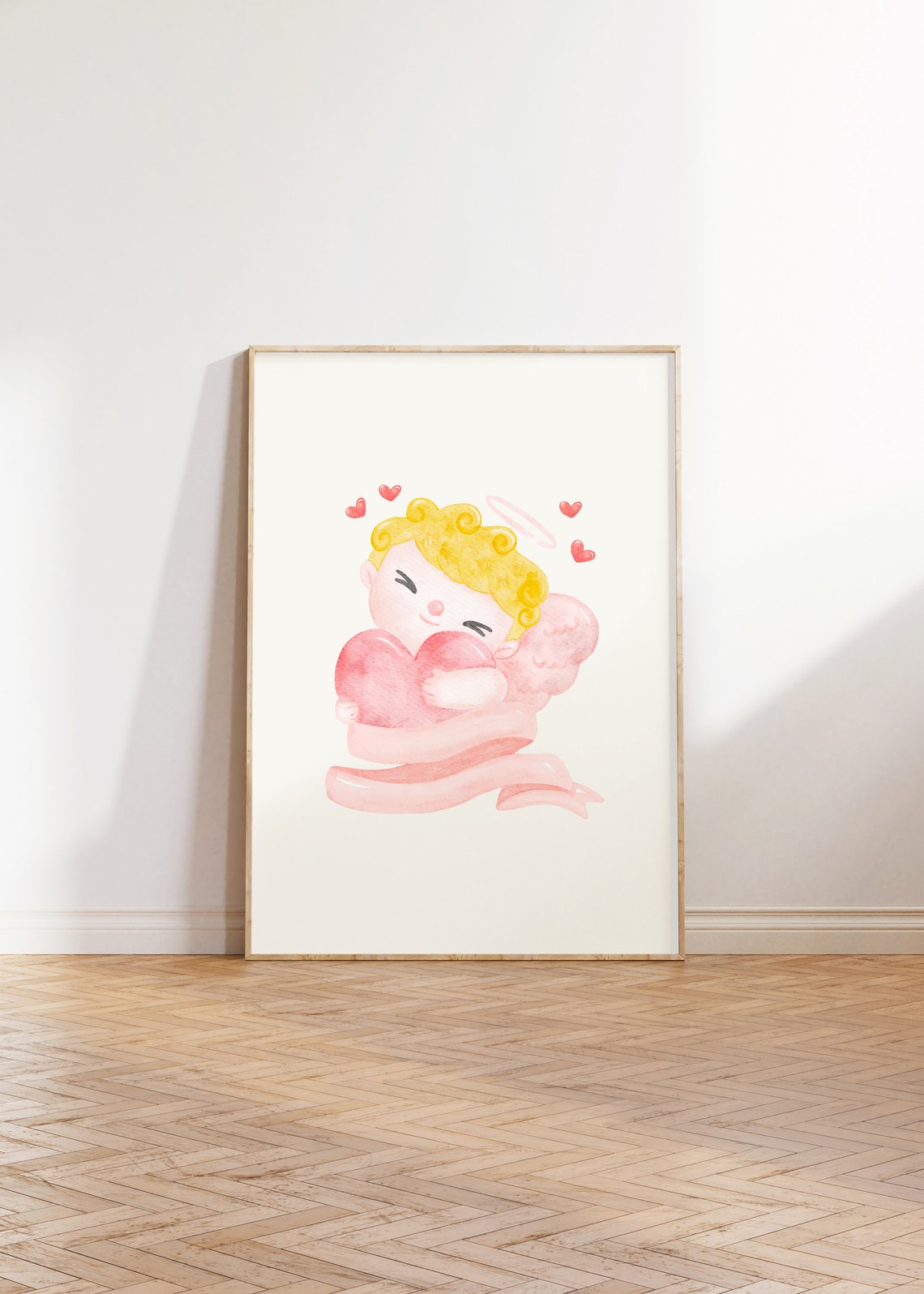 Adorable Cupid Cherub Hugging A Pink Heart Valentine's Print - Image 4