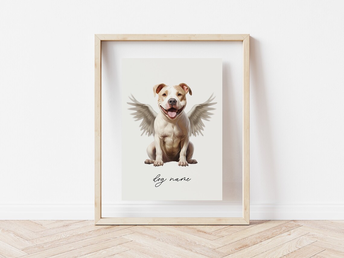 Pit Bull Terrier Dog Memorial Rainbow Bridge Print Pet Loss Memorial Portrait Angel Dog Print Pet Loss Sympathy Gift Custom Dog Painting - Image 5