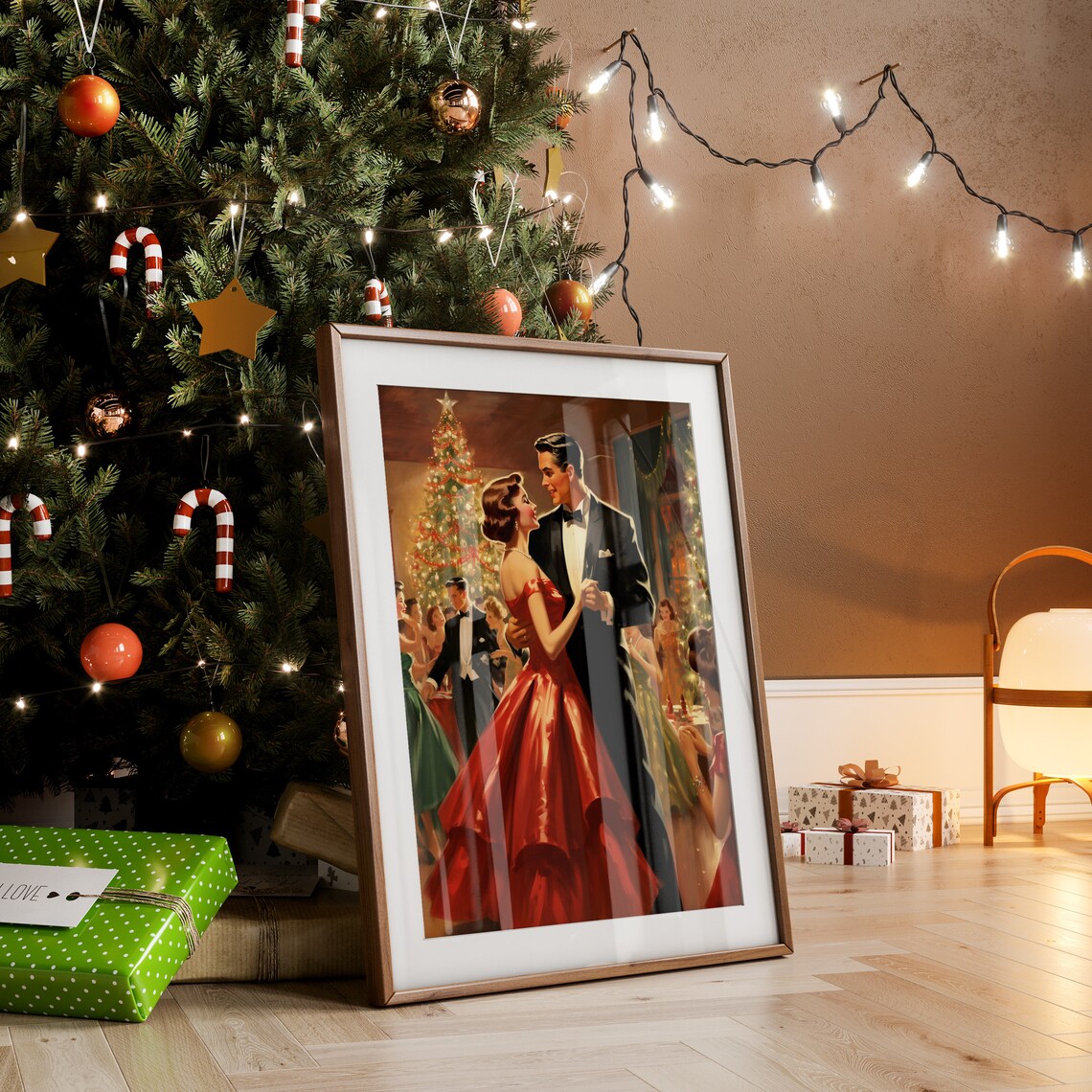 Vintage Christmas Ballroom Dancing Couple Holiday Romance Poster - Image 5