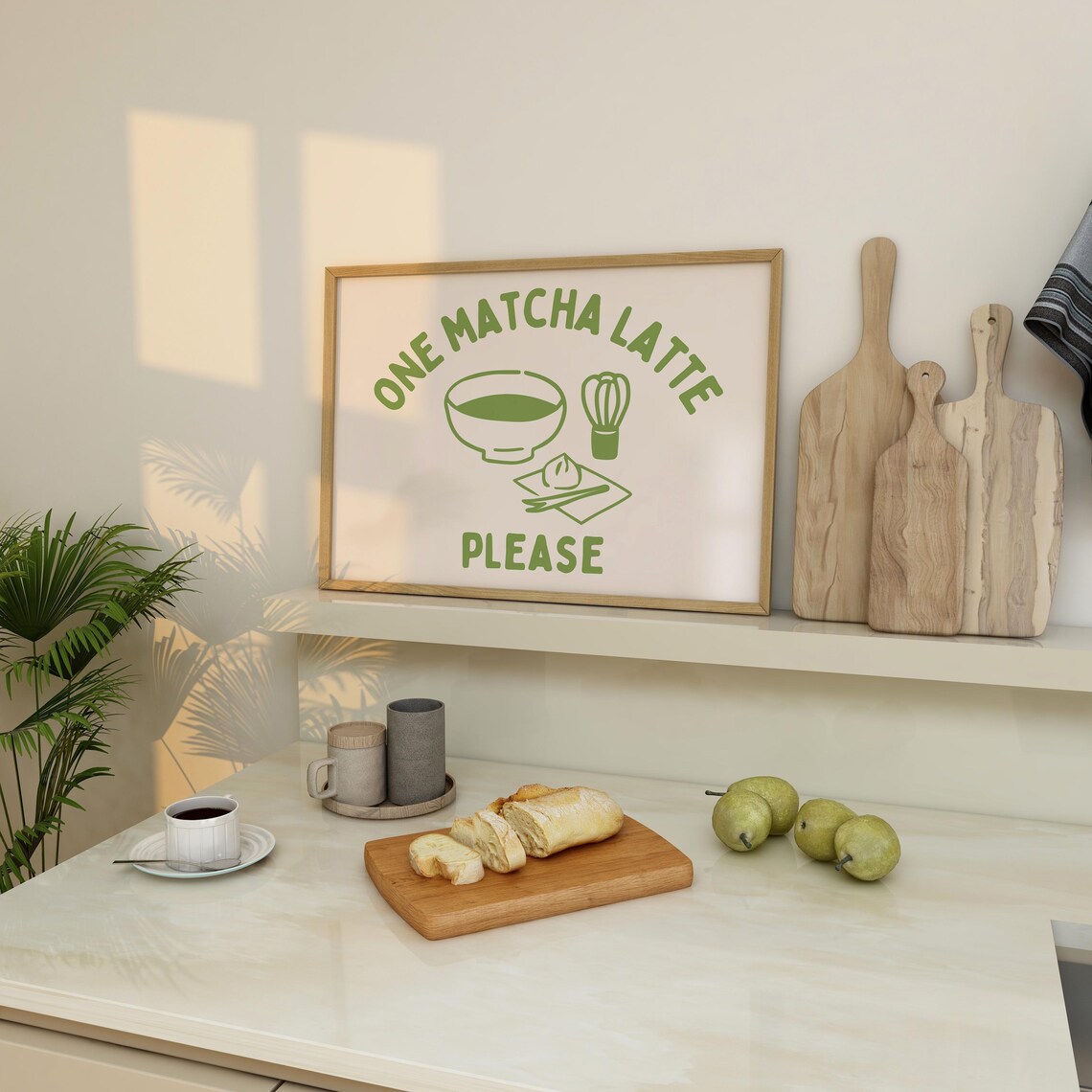 One Matcha Latte Please Trendy Kitchen Wall Art Matcha Poster Cute Kitchen Prints Retro Coffee Bar Decor Green Matcha - Image 2