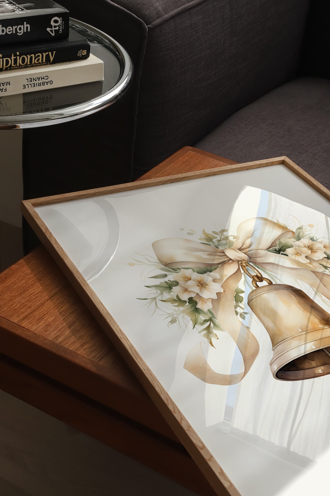 Watercolor Brass Easter Bell With Cream Bow And White Florals Poster - Image 3