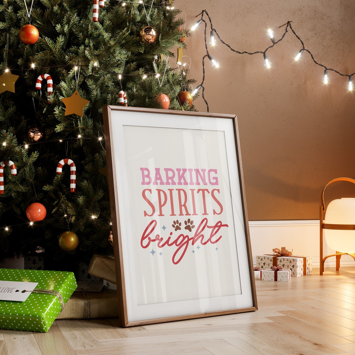 Barking Spirits Bright Funny Dog Pun Christmas Typography Poster - Image 3