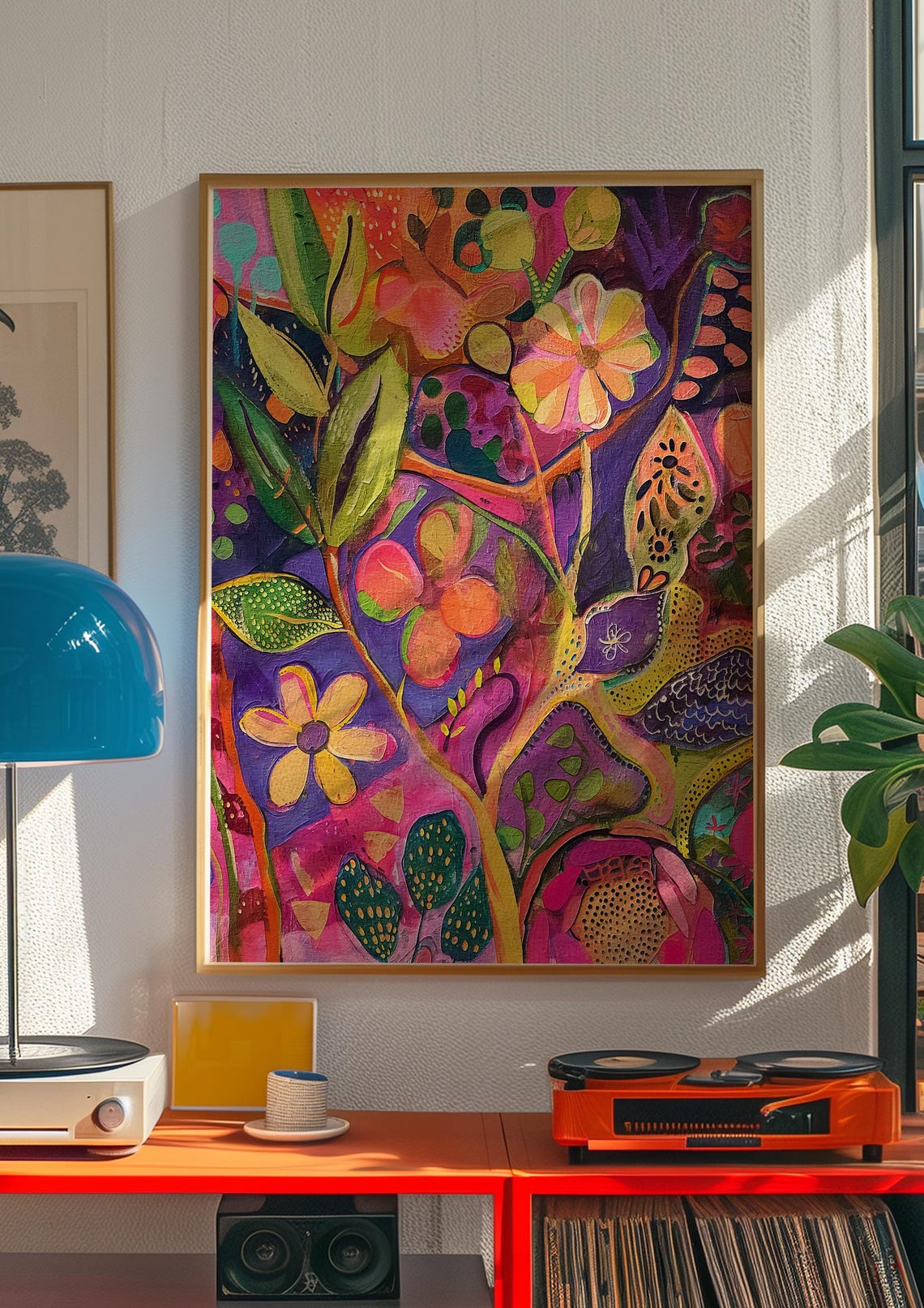 Bold Eclectic Abstract Flower Painting Jewel Tone Decor Poster - Image 4