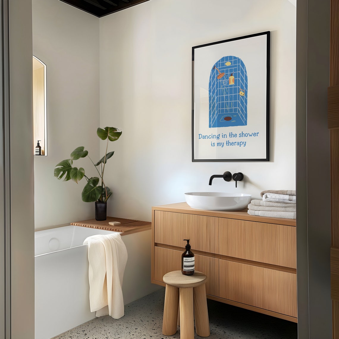 Dancing In The Shower Is My Therapy Blue Tile Illustration Poster - Image 2