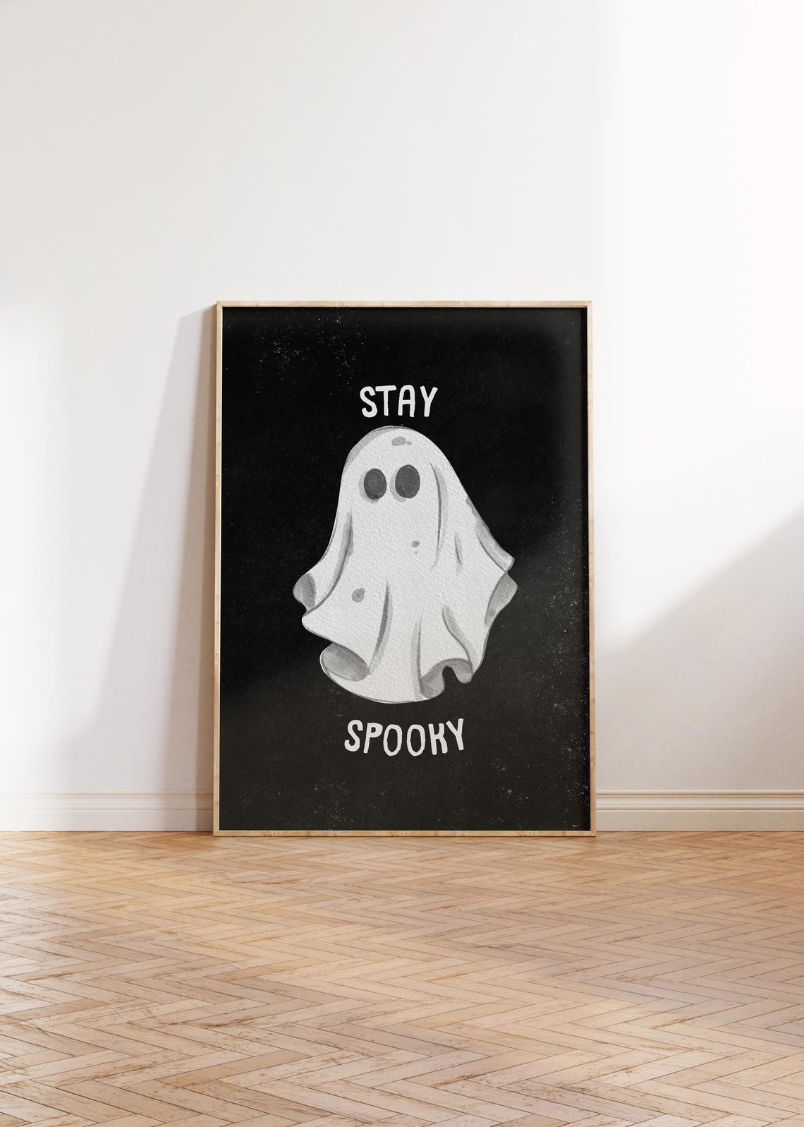 Stay Spooky Soft Watercolor Ghost on Black Background Halloween Poster - Image 5