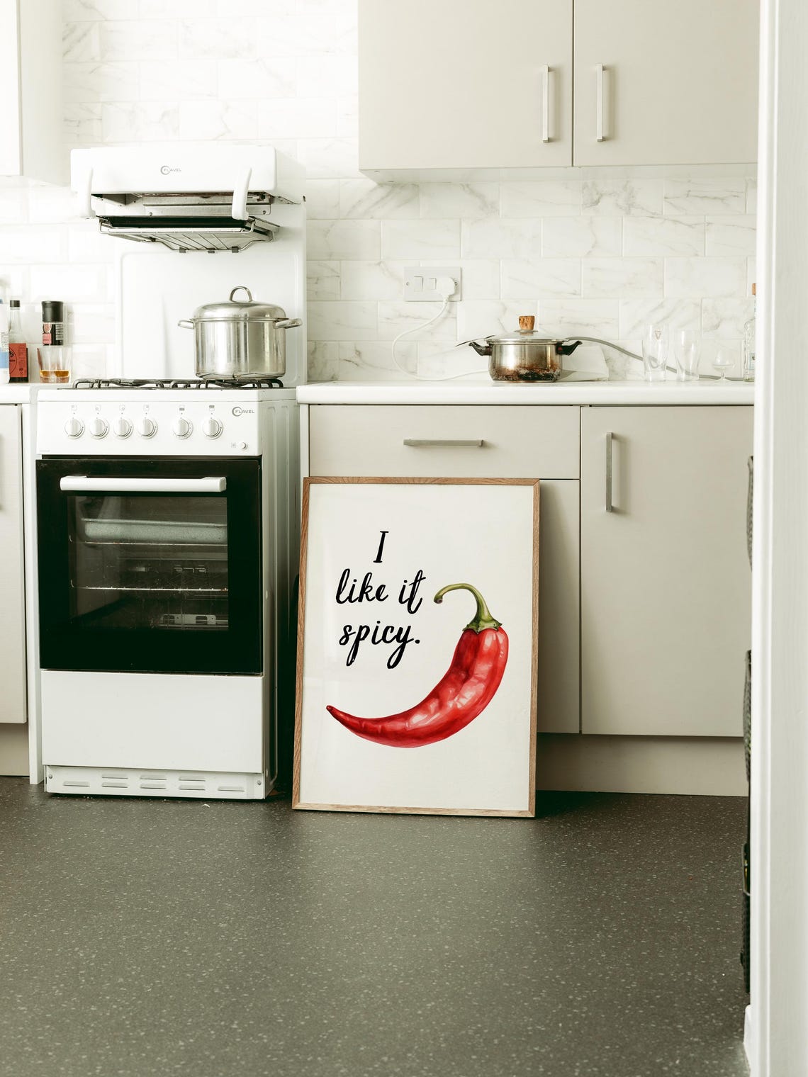 I Like It Spicy Watercolor Red Chili Pepper Script Kitchen Poster - Image 5