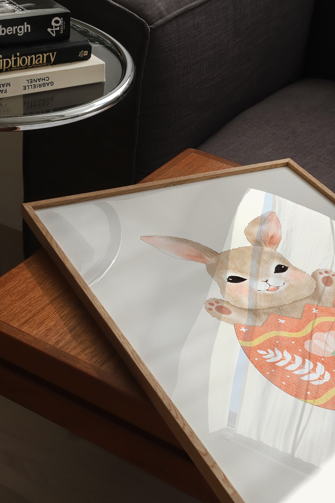 Cute Baby Bunny Popping Out Of Coral Easter Egg Watercolor Poster - Image 3