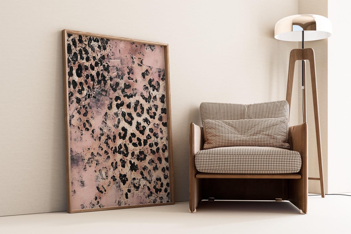 Bold Black Leopard Spots Over Blush Pink Textured Canvas Art Print - Image 5