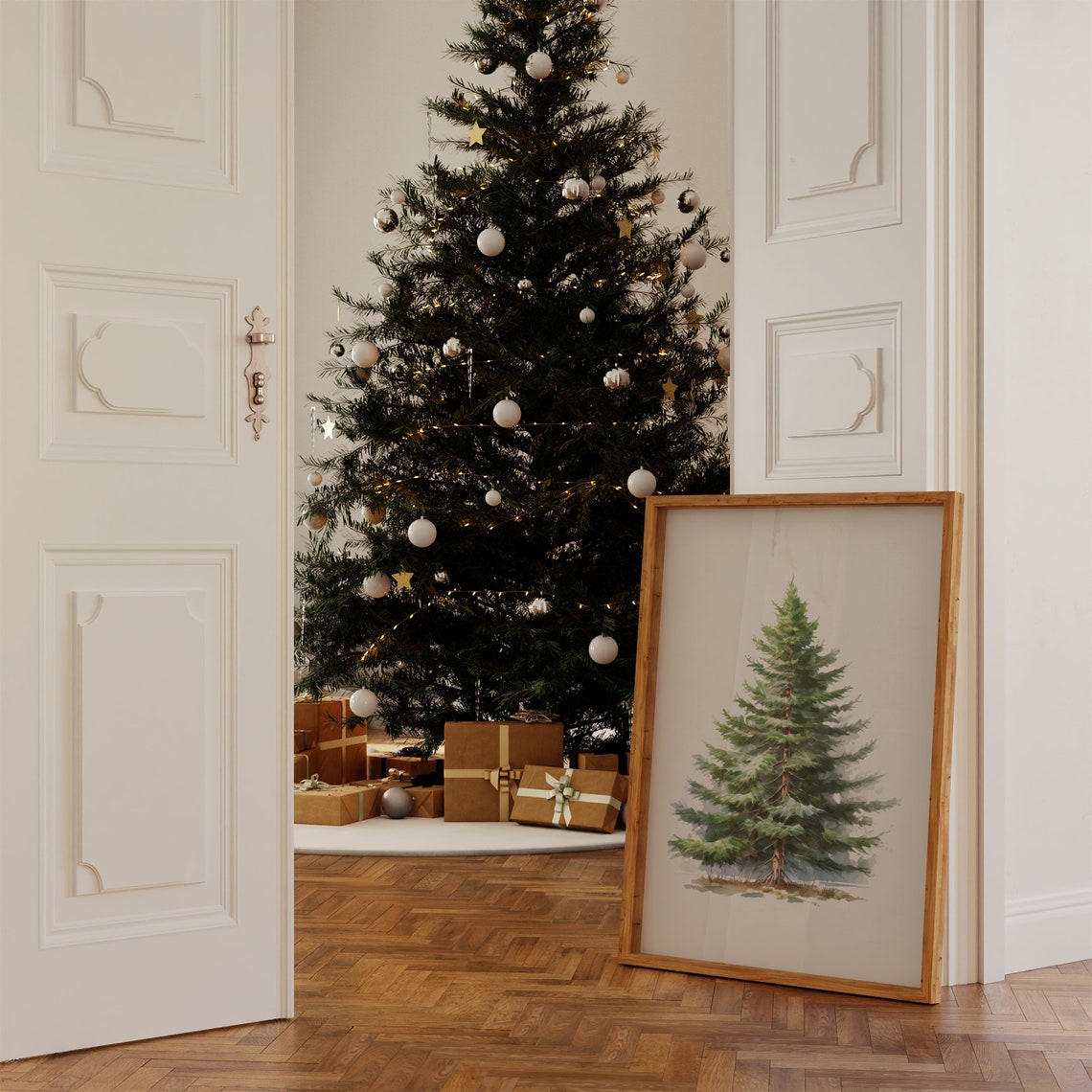 Tall Watercolor Pine Tree Minimalist Evergreen Holiday Poster - Image 4