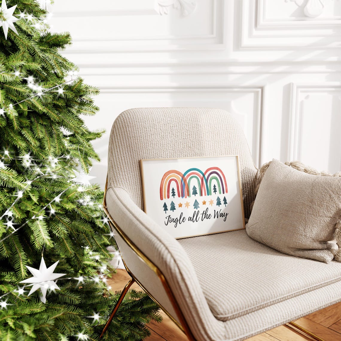 Jingle All the Way Watercolor Rainbow Christmas Trees Poster - Image 4