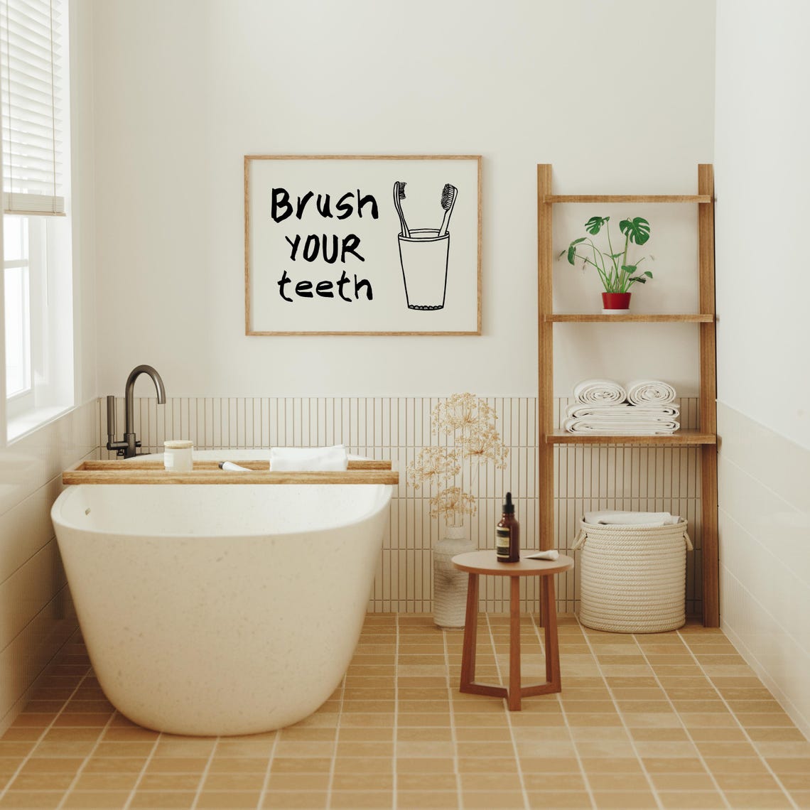 Brush Your Teeth Bathroom Poster with Hand-Drawn Toothbrush Sketch - Image 5