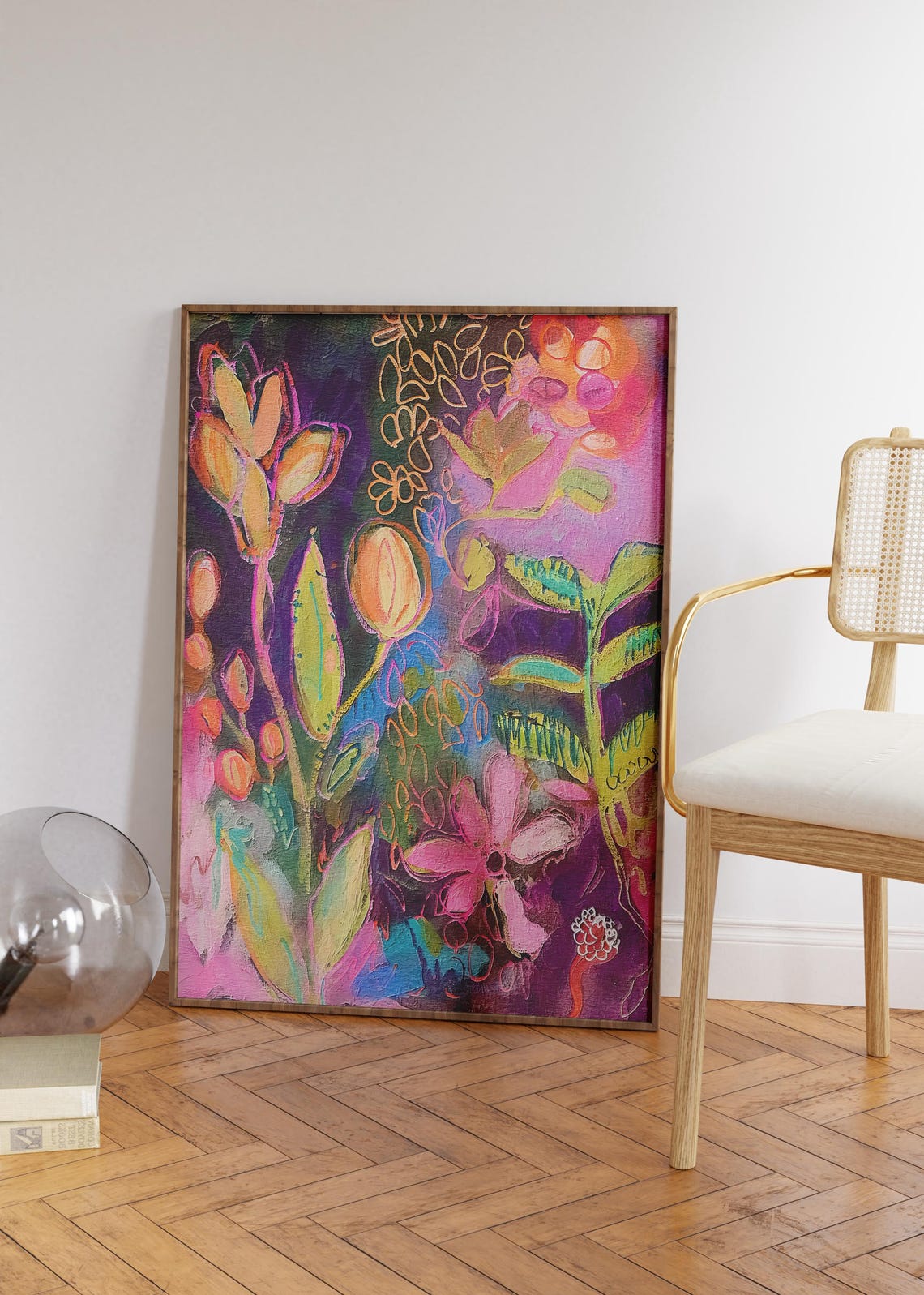 Neon Floral Abstract Dark Background Botanical Maximalist Poster - Image 5