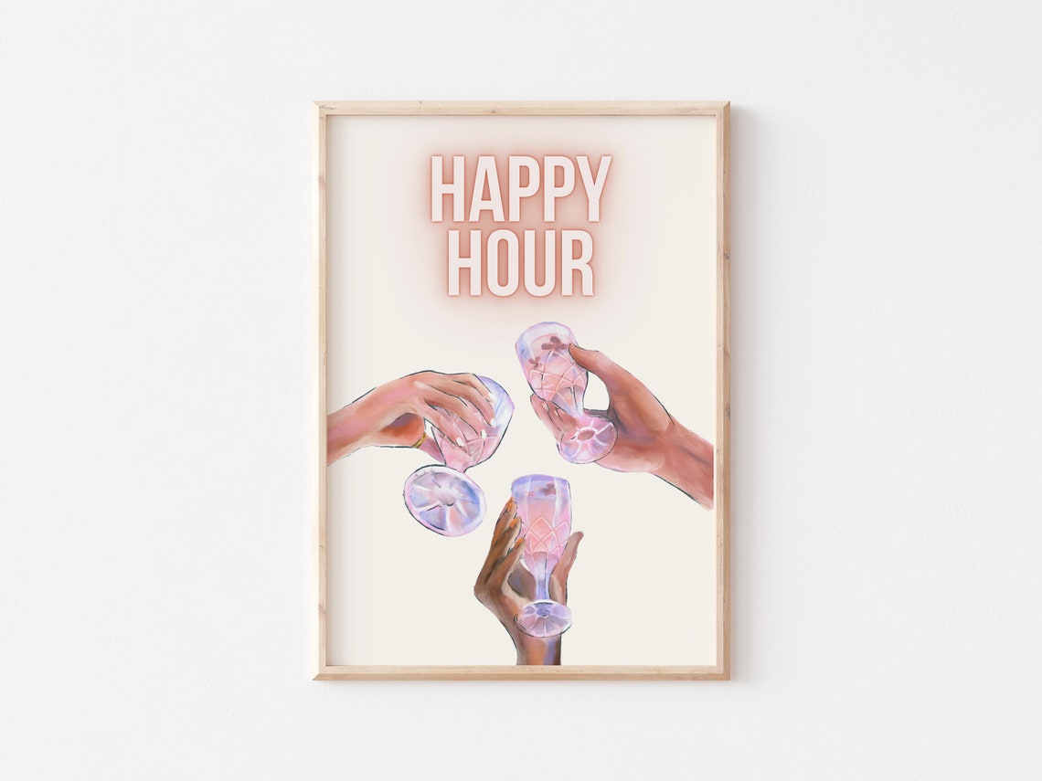 Happy Hour Pink Neon Style Cocktail Cheers Toast Party Poster - Image 5