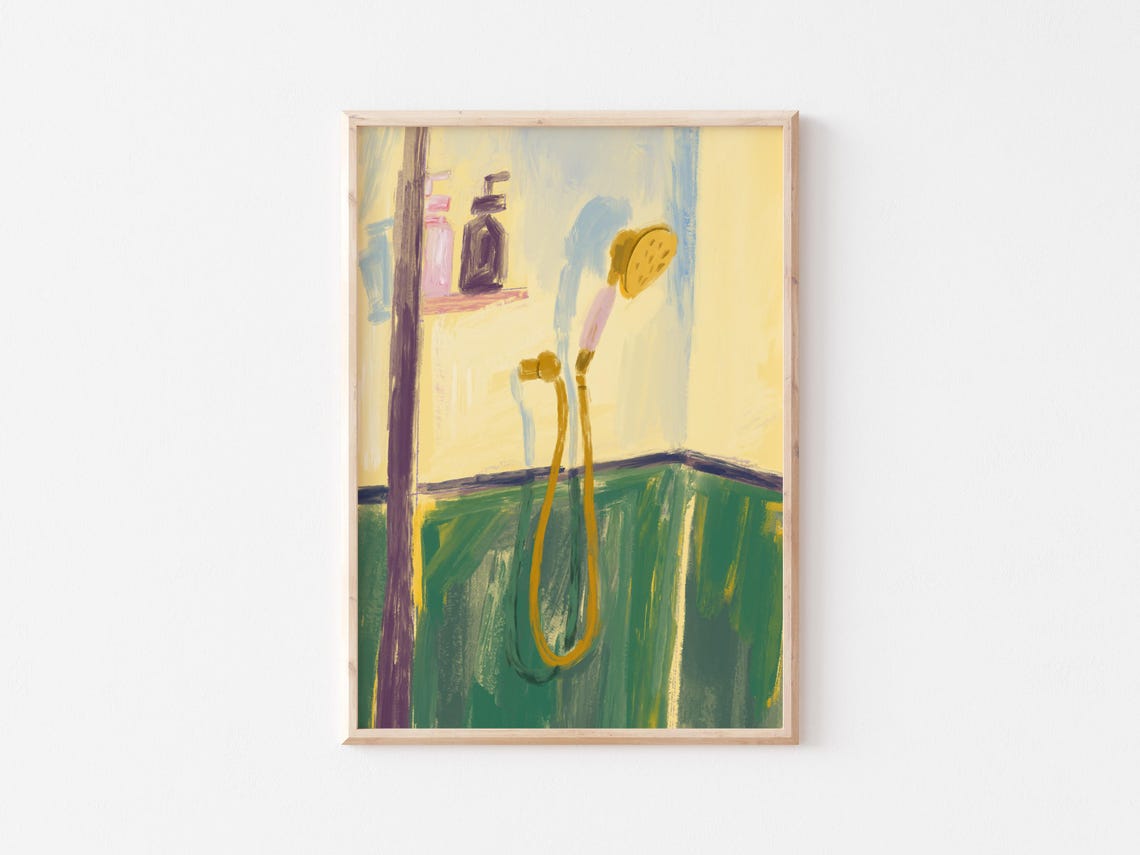 Abstract Yellow Green Shower Scene Modern Painterly Art Poster - Image 4
