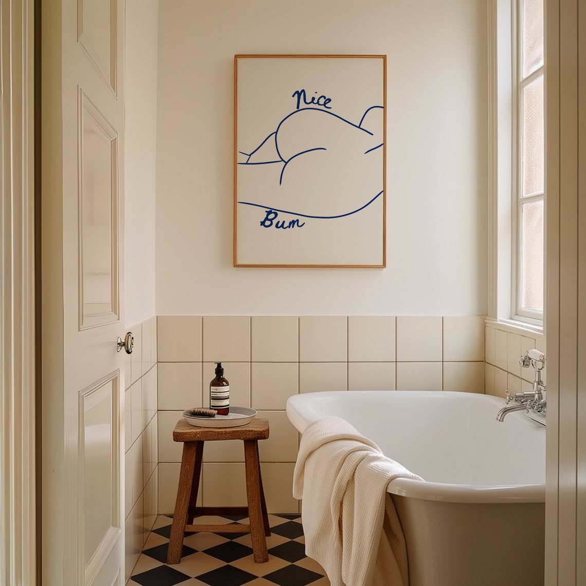 Nice Bum Body Positive Blue Line Art Cheeky Bathroom Wall Art - Image 5