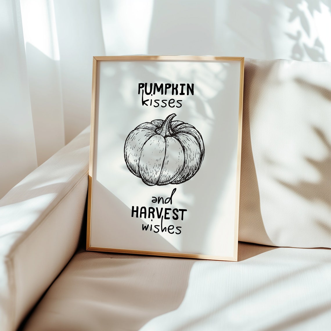 Pumpkin Kisses and Harvest Wishes Sketch Fall Season Quote Poster - Image 5