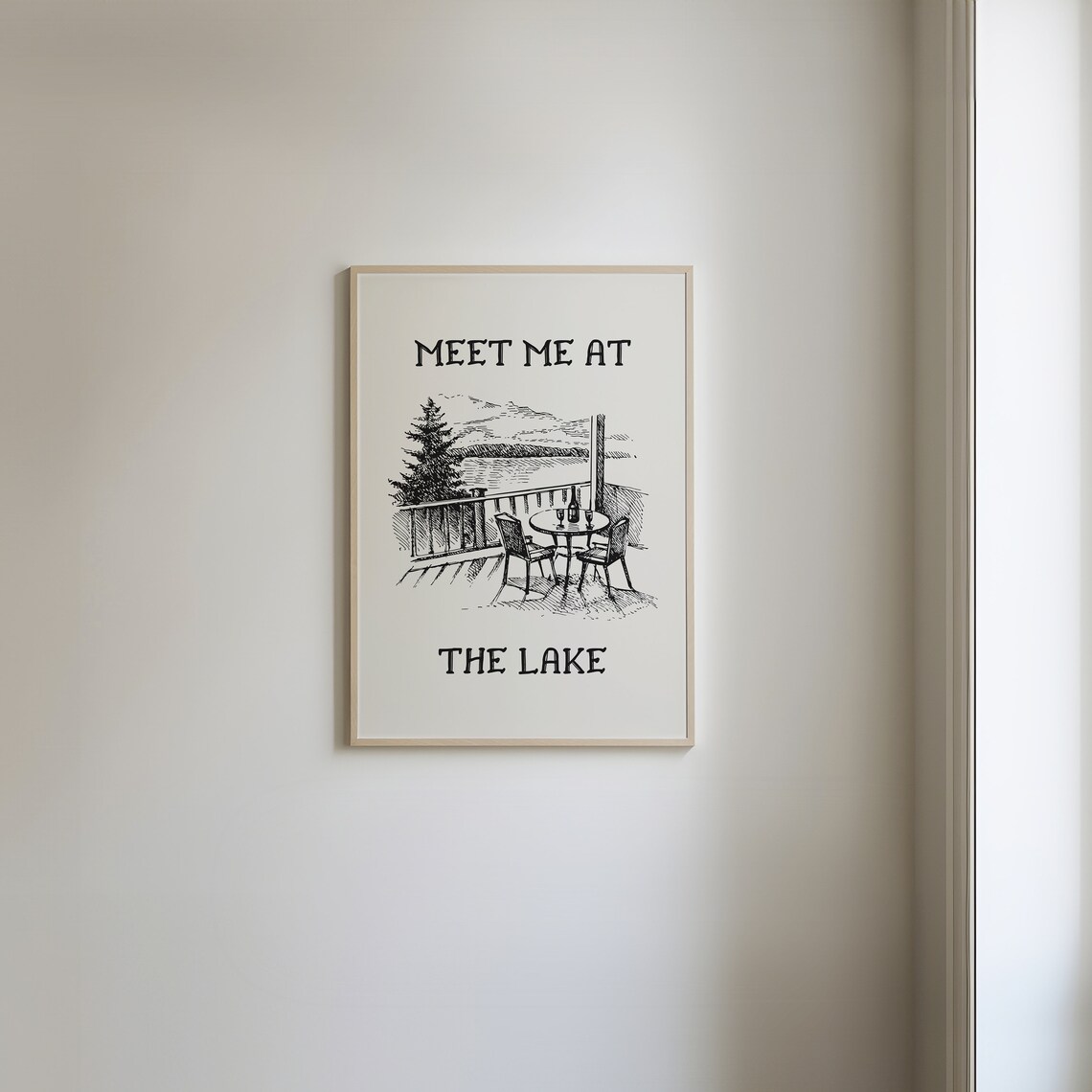 Meet Me At The Lake Print Vintage Lake Poster Aesthetic Lake House Decor Neutral Coastal Art Retro Lake Black And White Poster - Image 2
