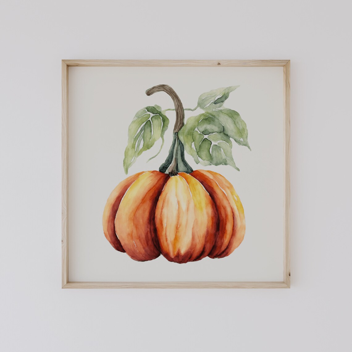 Watercolor Orange Pumpkin With Green Leaves Autumn Art Poster - Image 3