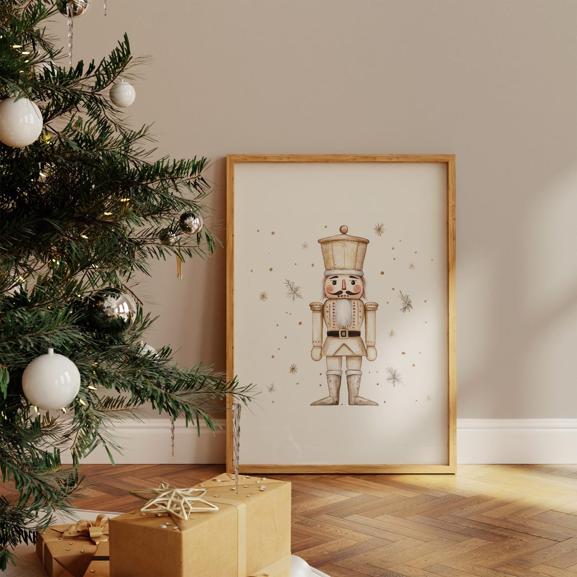Gold Beige Nutcracker Watercolor Festive Christmas Holiday Poster - Image 4