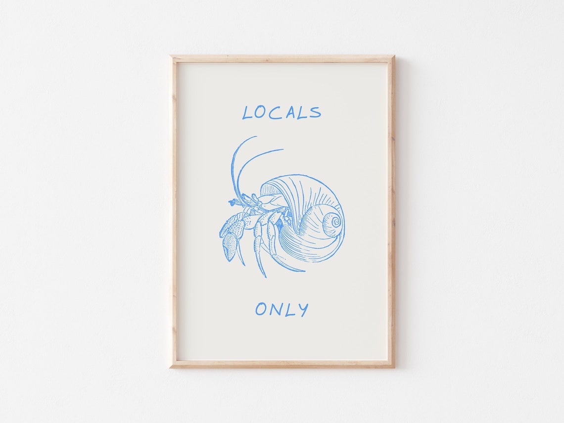 Locals Only Blue Hermit Crab Line Illustration Coastal Poster - Image 5