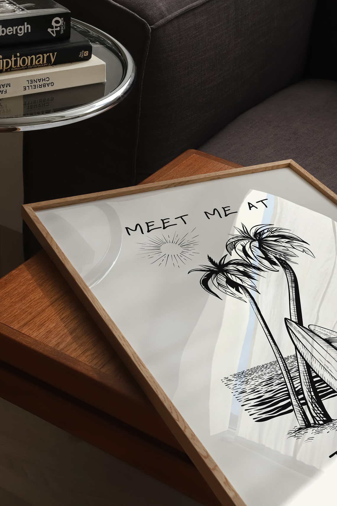 Meet Me at the Beach Palm Trees Surfboard Coastal Art Poster - Image 2