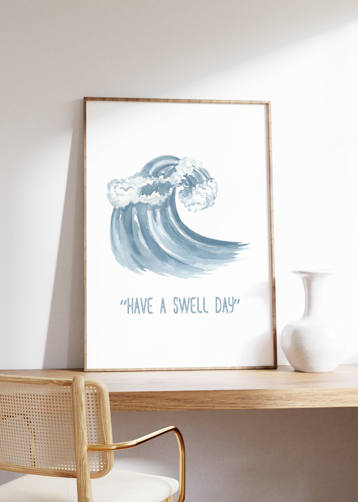 Have A Swell Day Soft Blue Watercolor Ocean Wave Surf Quote Print - Image 3