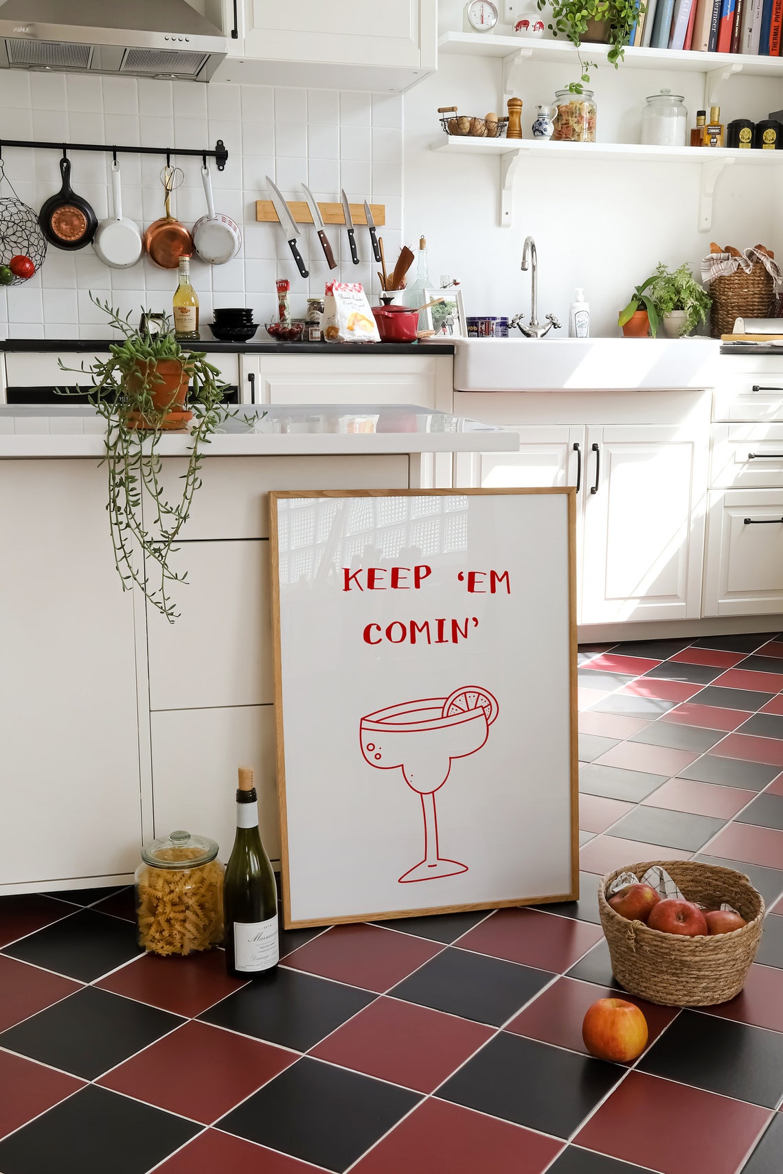 Keep Em Comin Margarita Glass Line Art Funny Bar Wall Poster - Image 3