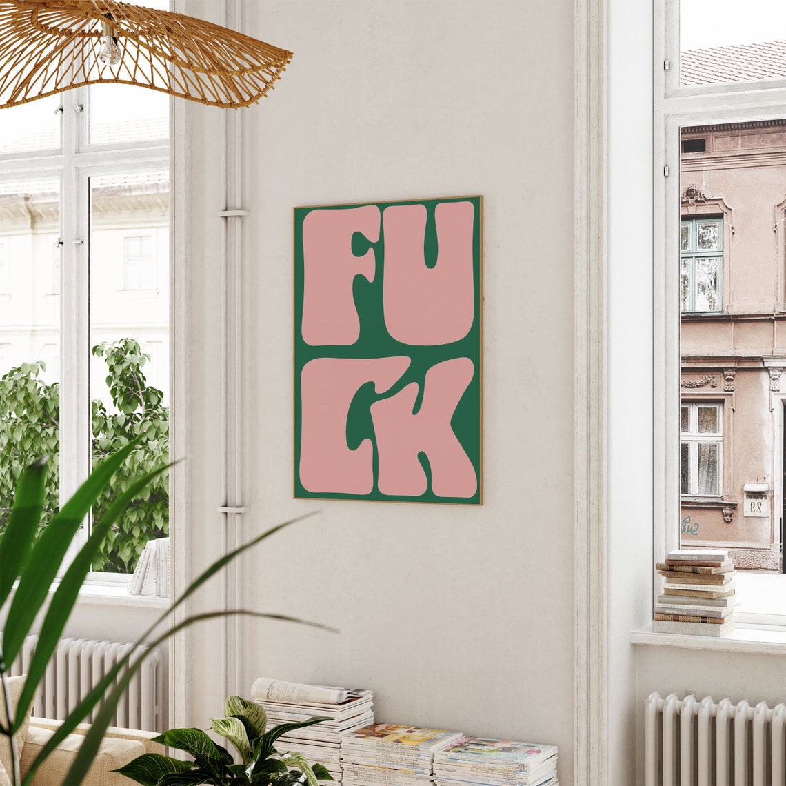 Bold Pink Bubble Letter Retro Typography Statement On Green Poster - Image 5