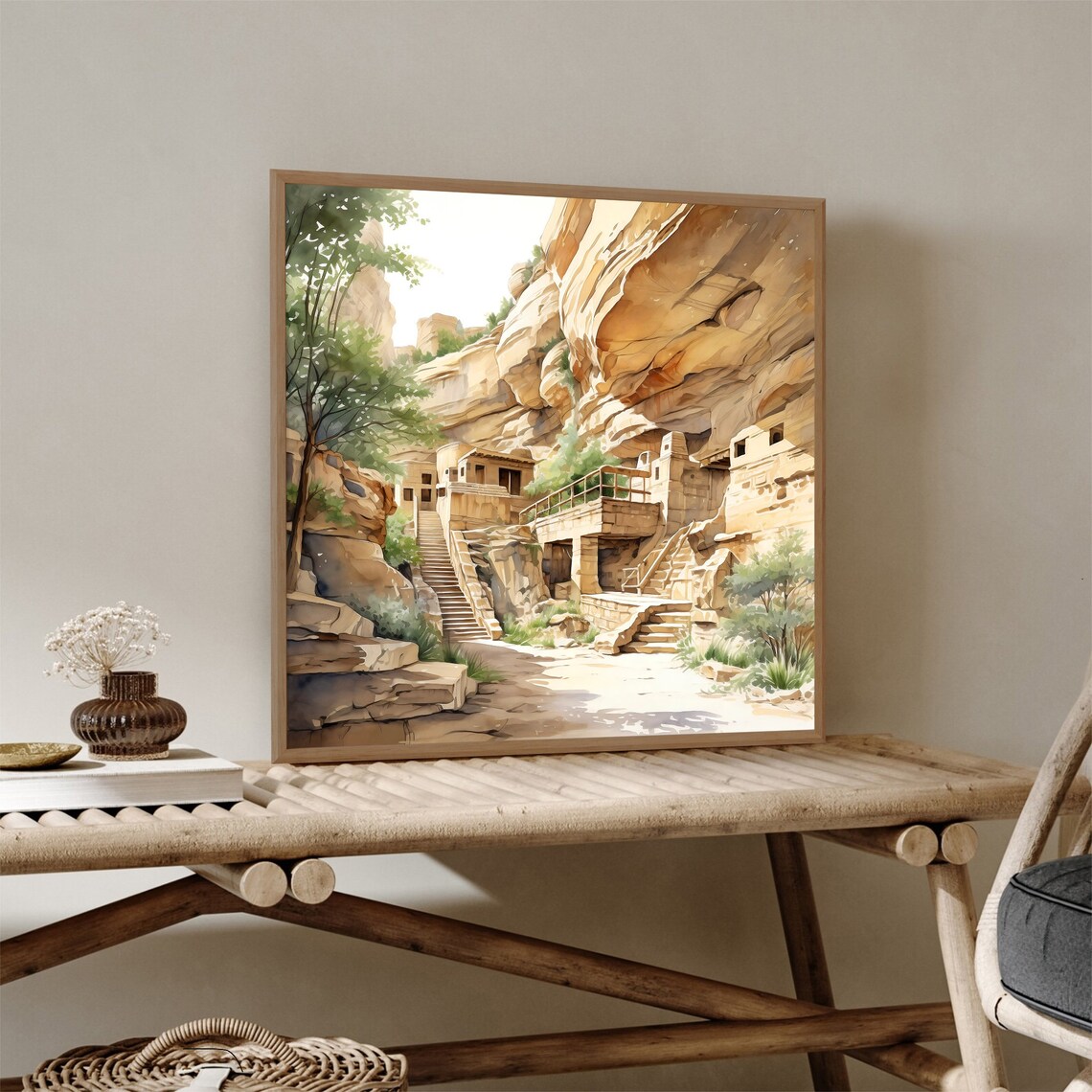 Mesa Verde Cliff Dwellings Ancient Pueblo Canyon Watercolor Poster - Image 2