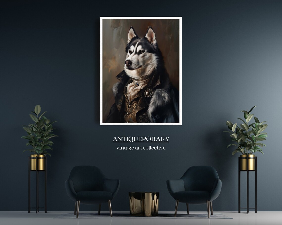 Noble Husky Dog Regal Coat Dark Vintage Animal Portrait Poster - Image 3