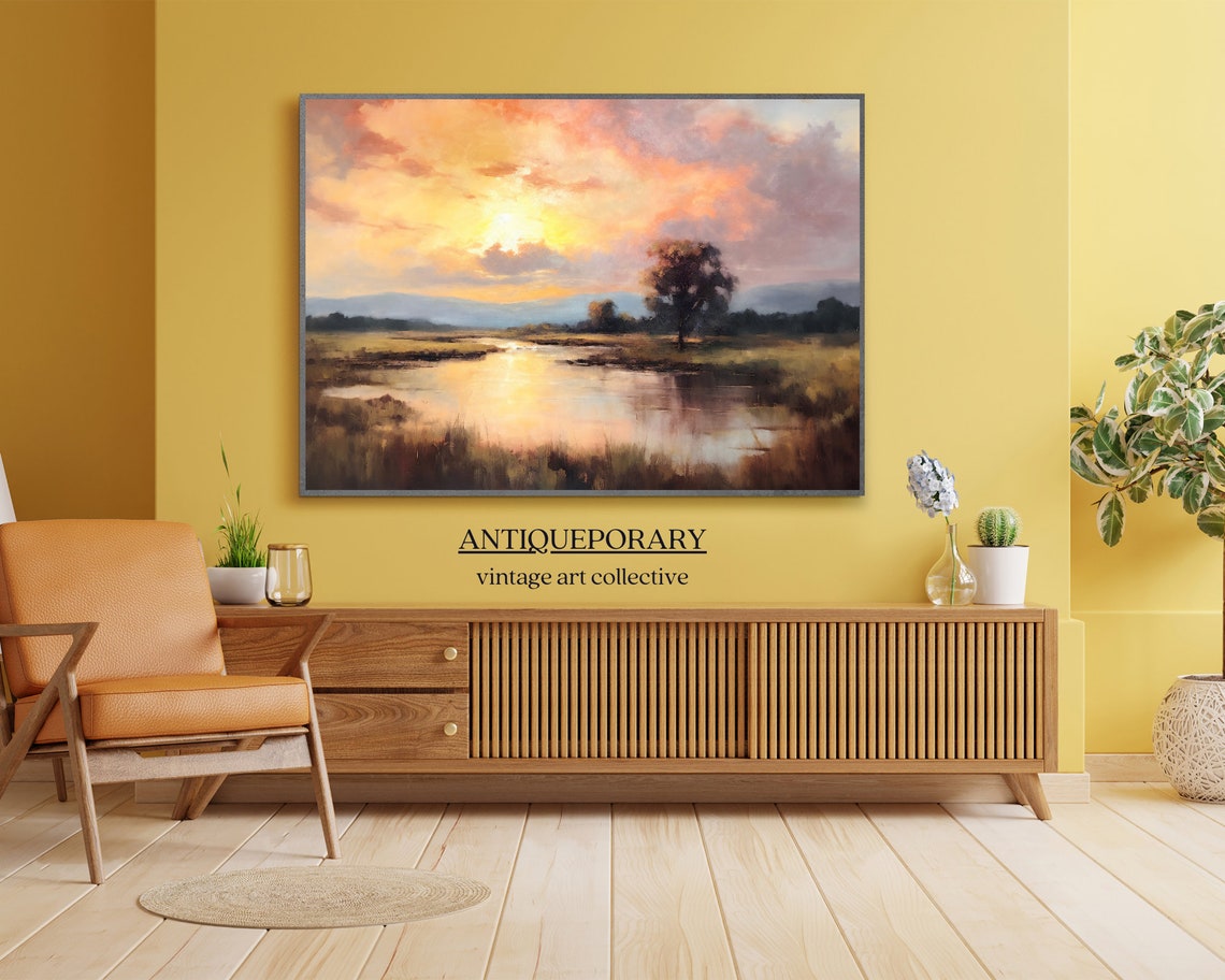 Sunset Over a Marshy River Under a Golden Sky Landscape Poster - Image 5
