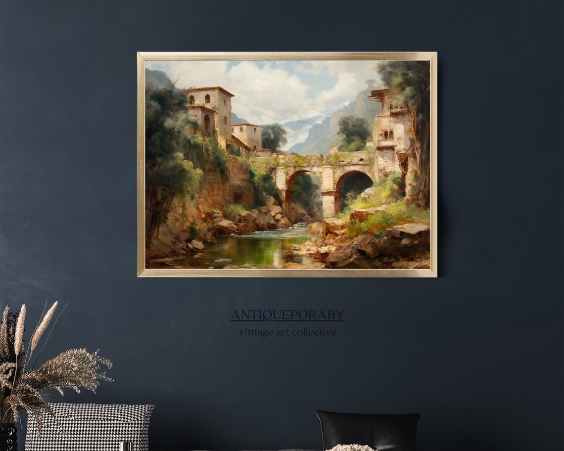 Vintage Landscape Painting Rustic Italian Village Landscape Print European Country Painting Antique Art - Image 2