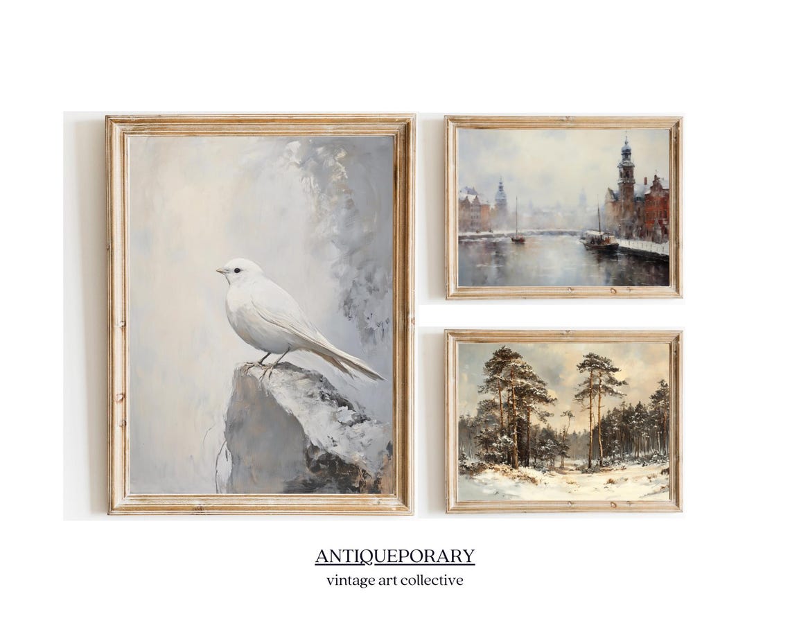 White Bird on Rock Muted Minimalist Vintage Bird Painting Poster - Image 5