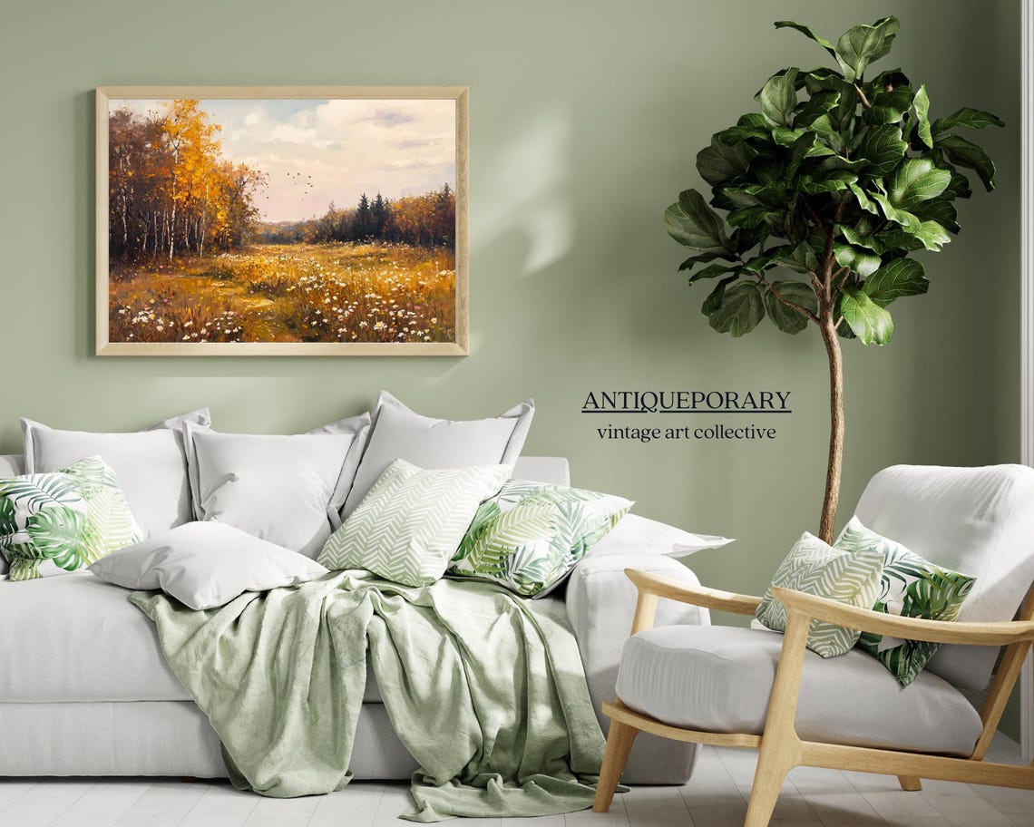 Autumn Wildflower Field Landscape Painting Vintage Fall Country Field Print Moody Oil Painting Wall Art Print Nature - Image 6