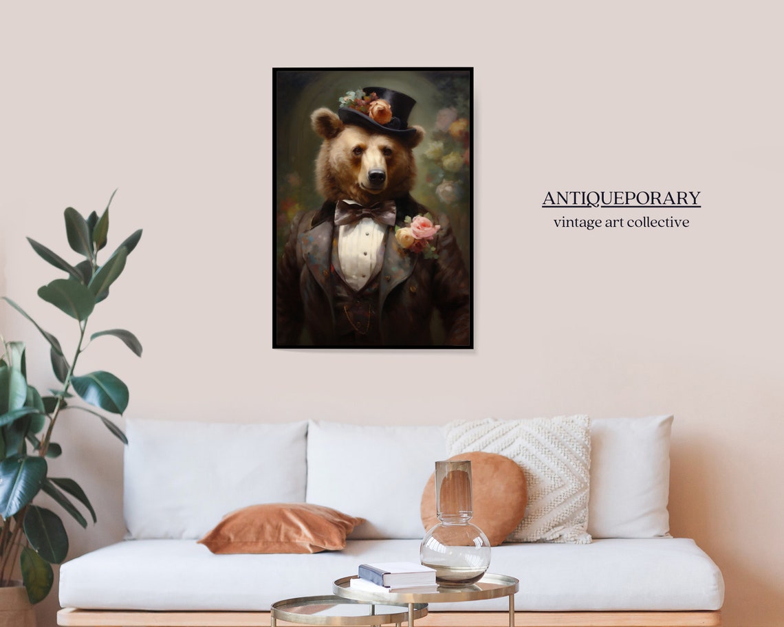 Dapper Bear Portrait Top Hat Tuxedo Victorian Animal Painting Poster - Image 6