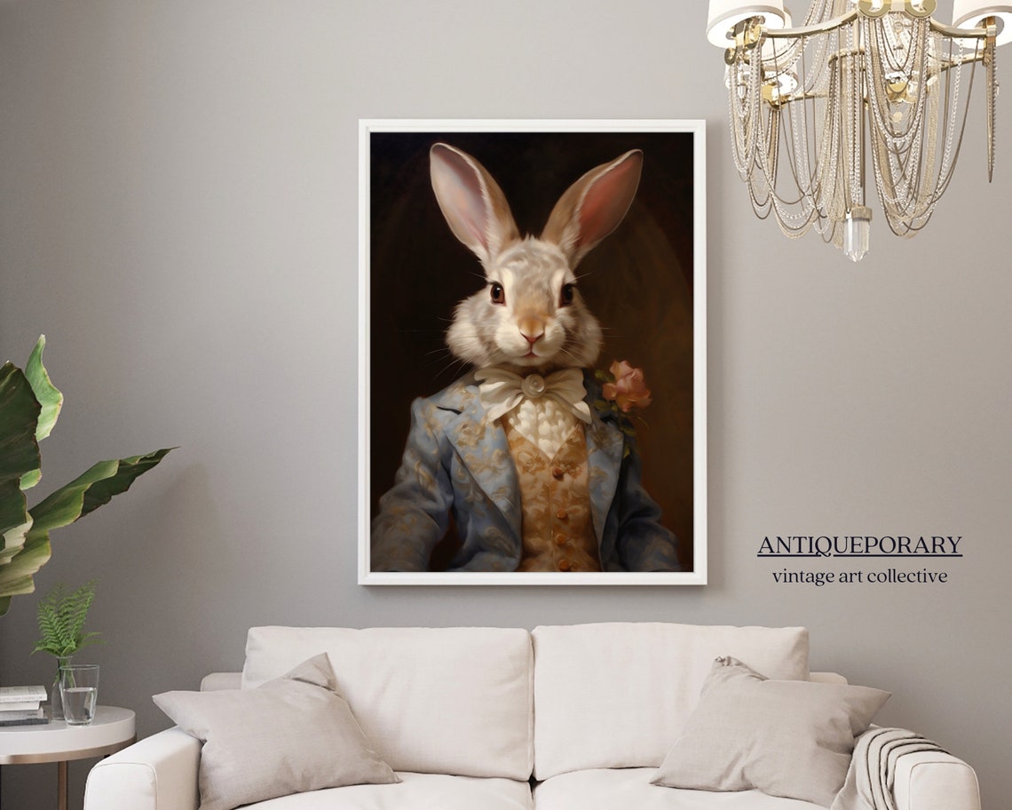 White Rabbit Gentleman Blue Brocade Coat Dapper Animal Portrait Poster - Image 5